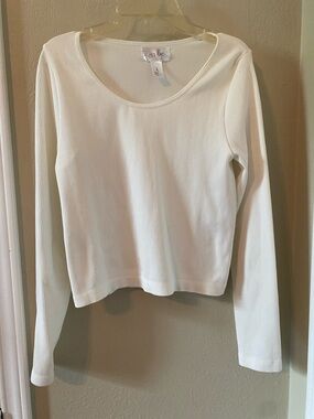 just be White Ribbed Scoop Neck Long Sleeve Top Size Large